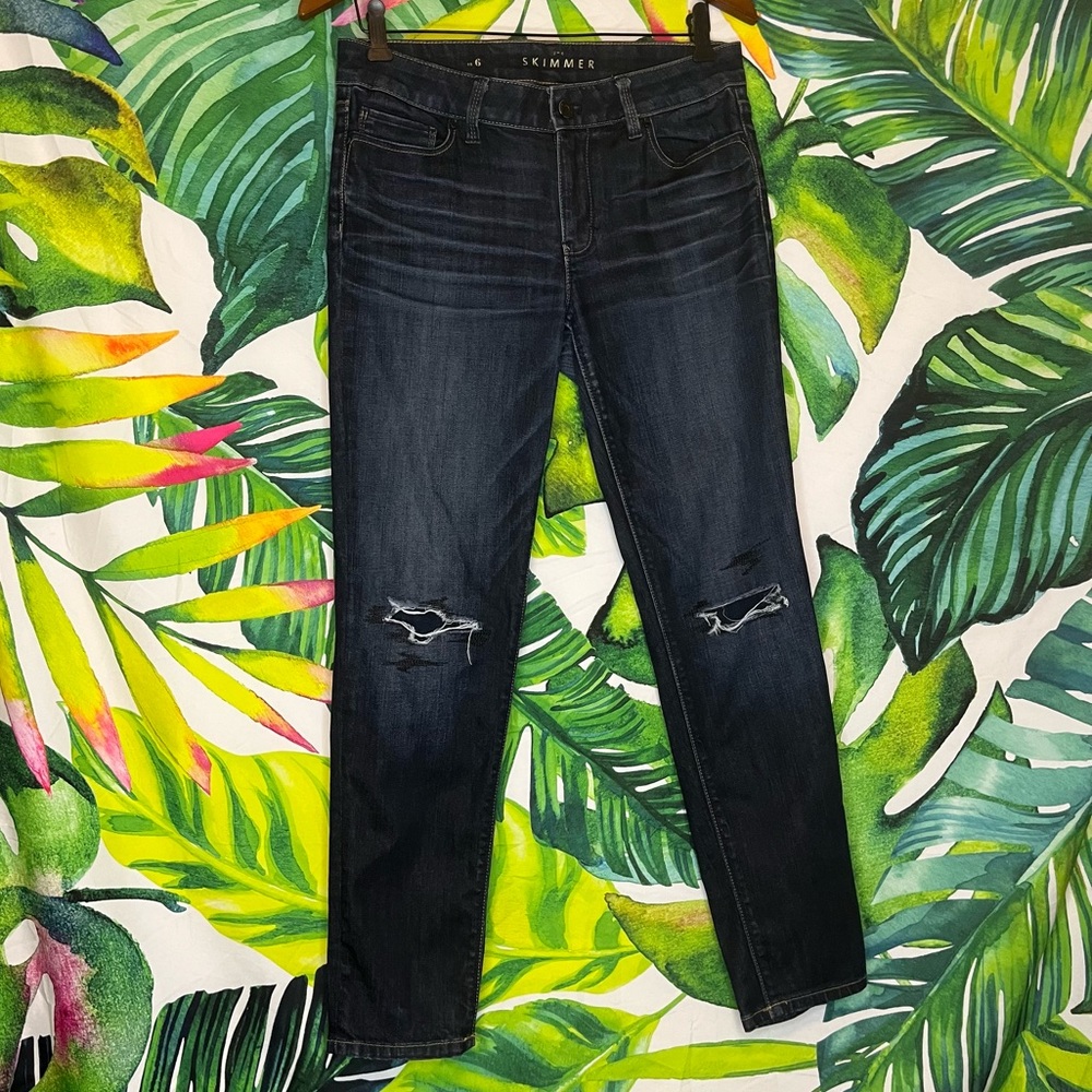 White House Black Market 6 The Skimmer Faux Distressed Dark Wash Spring Jeans